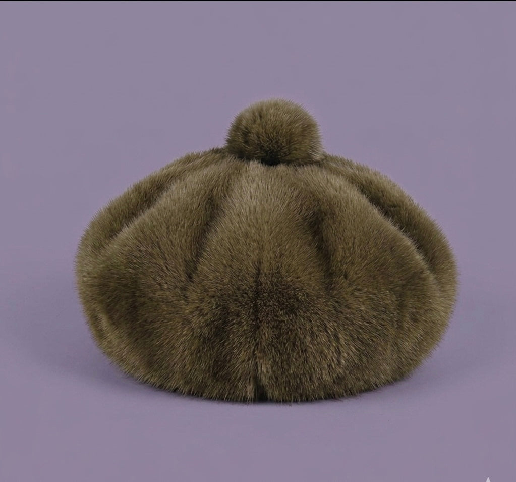 Béret femme fourrure marron – Béret chaud hiver style peintre vintage