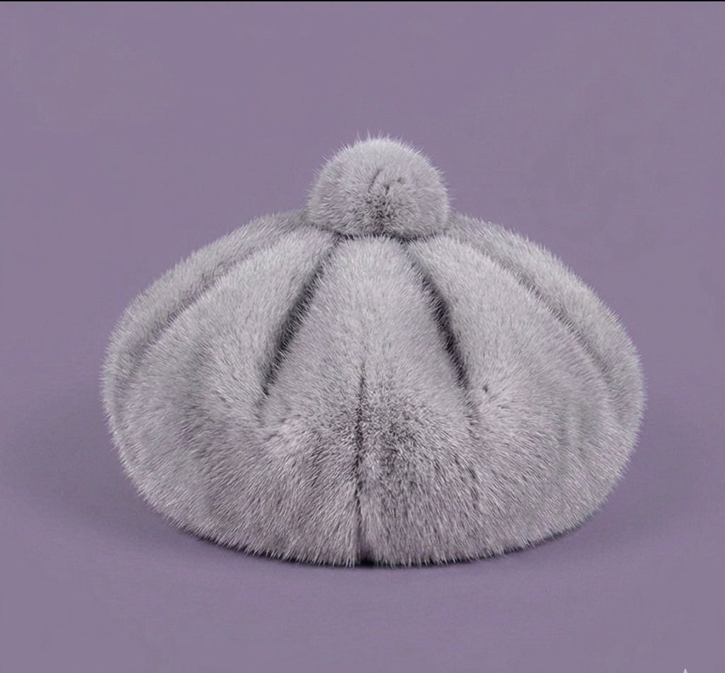 Béret femme fourrure gris clair – Béret chaud hiver style artiste