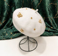 Béret femme laine blanc abeille cristal – Béret chic élégant hiver