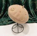 Béret femme laine beige abeille cristal – Béret élégant hiver chic