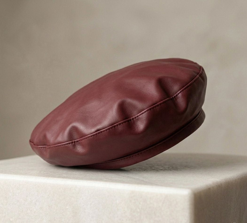 Béret vintage cuir PU femme rouge – Béret élégant style français automne hiver