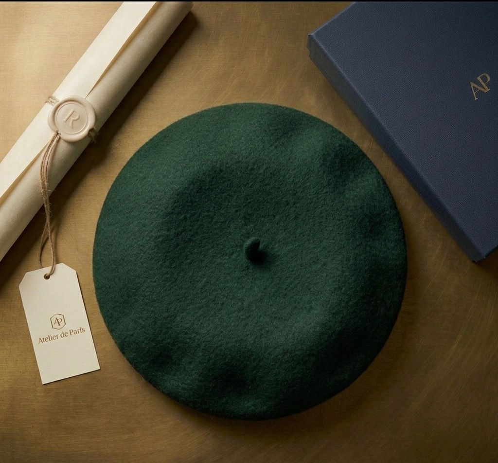 Béret laine hiver femme vert foncé