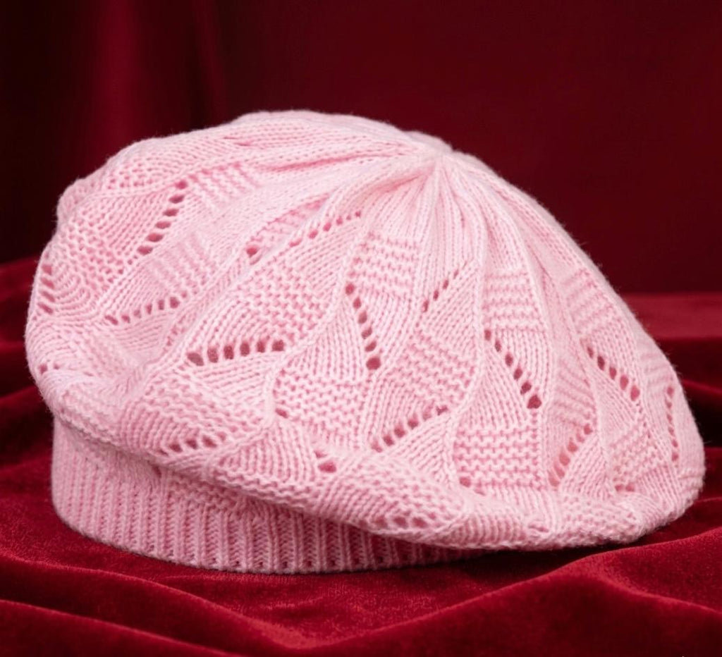 Béret femme tricoté en acrylique – Rose clair pastel – Féminin.