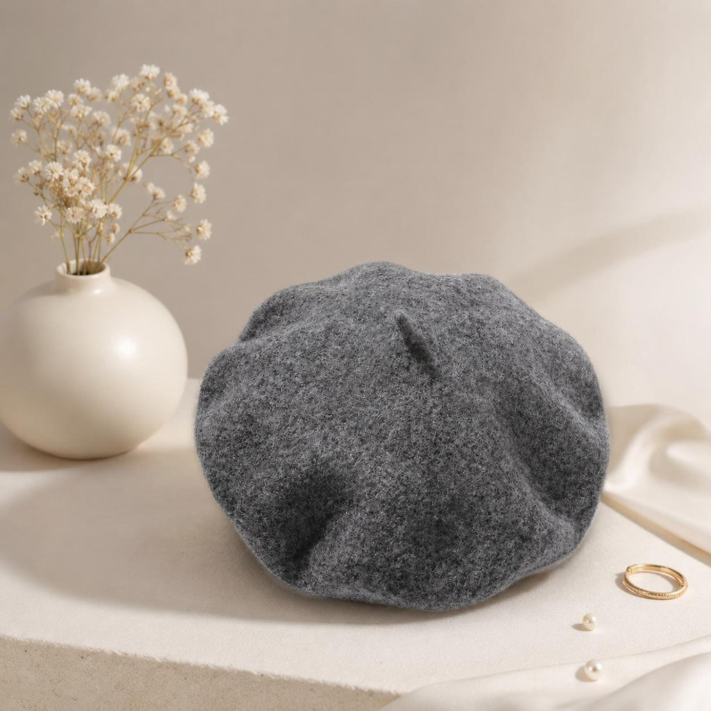 Béret Femme en Laine Gris – Chapeau Français Chaud Automne Hiver