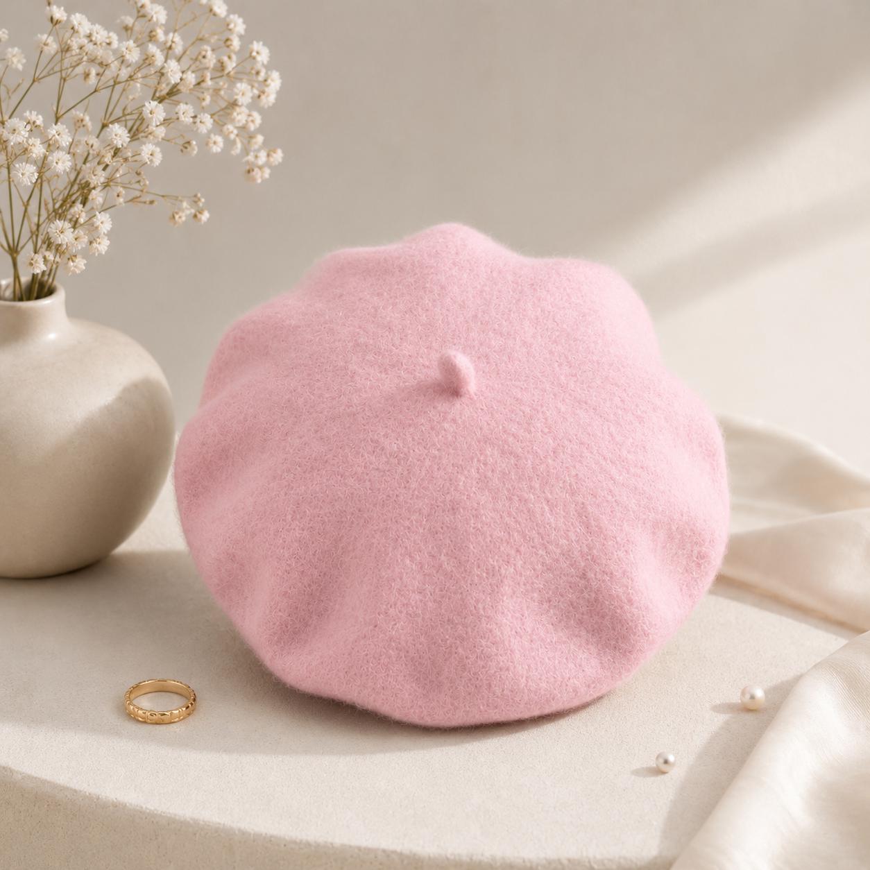 Béret Femme en Laine Rose – Chapeau Français Féminin Automne Hiver