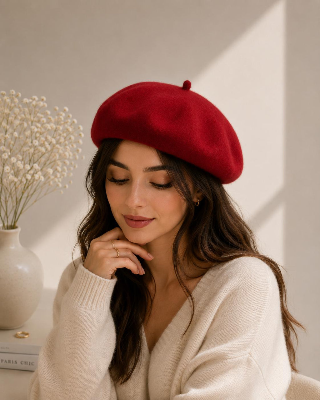 Béret Femme en Laine Rouge – Chapeau Français Chic Automne Hiver