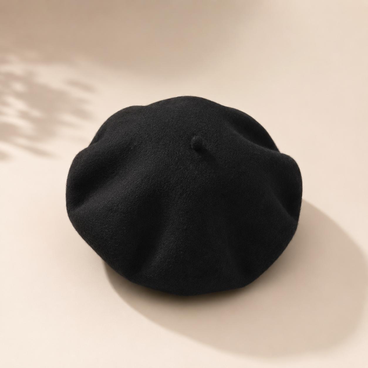 Béret Femme en Laine Noir – Chapeau Français Chaud Automne Hiver