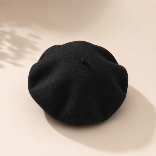Béret Femme en Laine Noir – Chapeau Français Chaud Automne Hiver