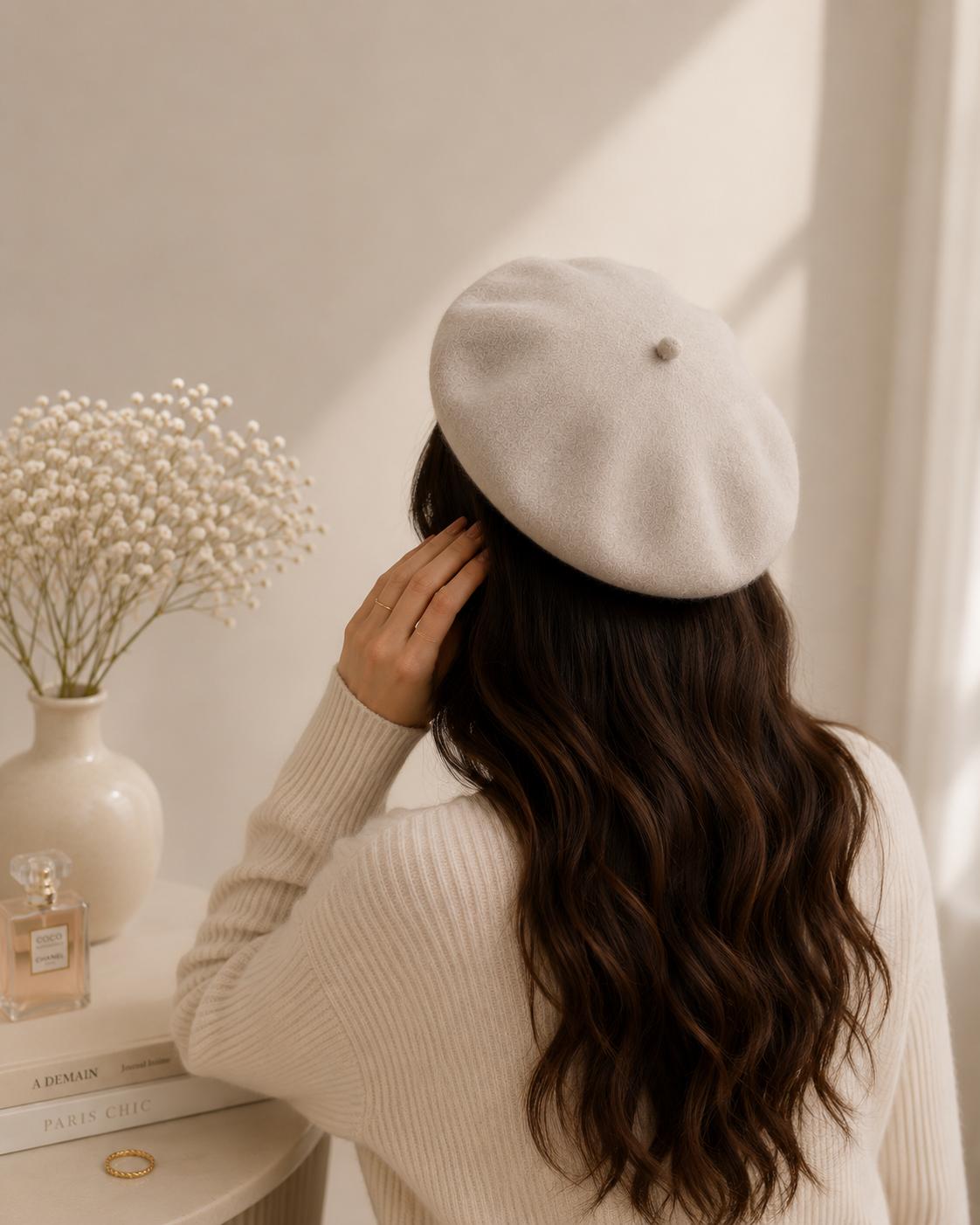 Béret Femme en Laine Blanc Crème – Chapeau Français Chic Hiver