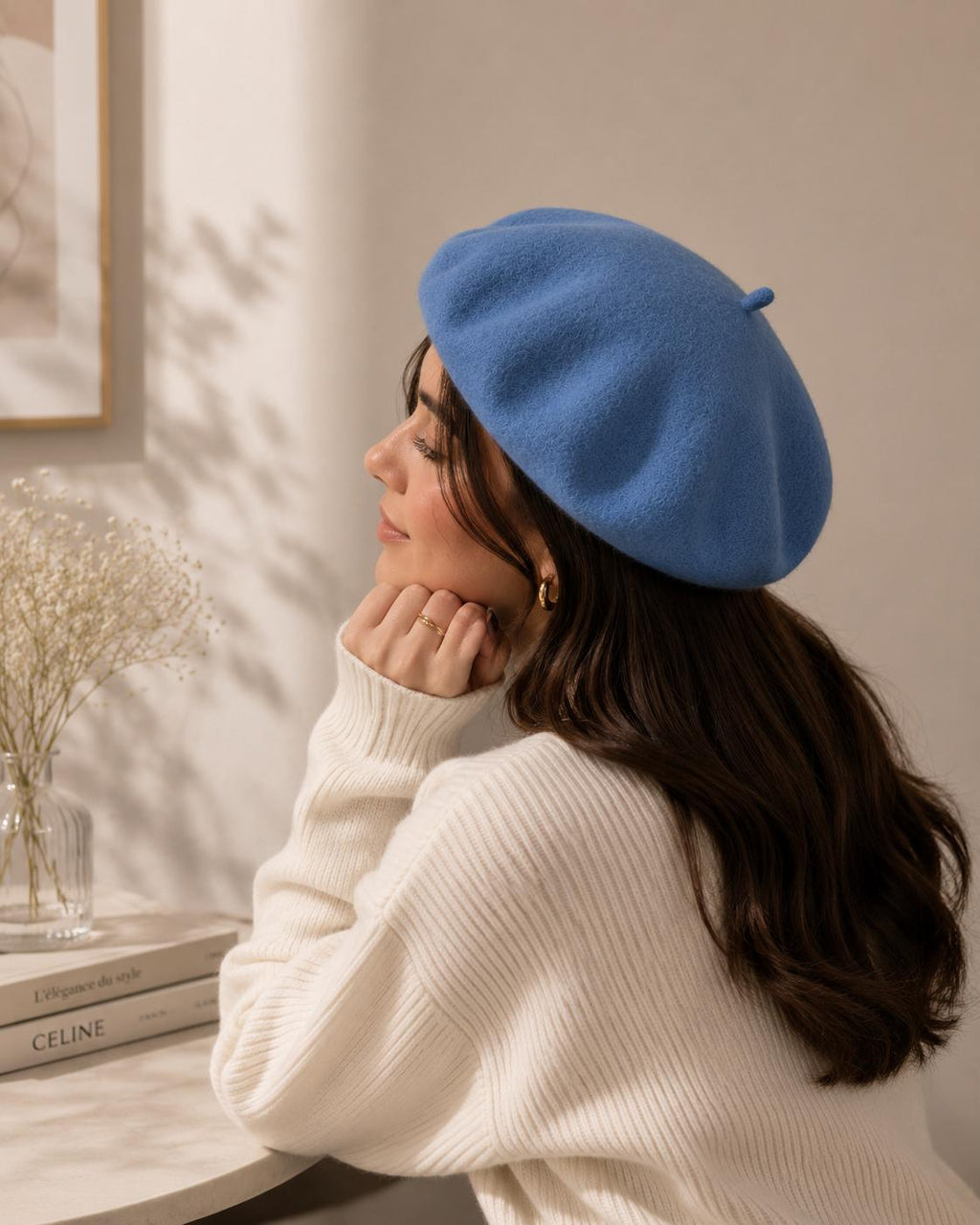 Béret Femme en Laine Bleu Ciel – Chapeau Français Doux Automne Hiver