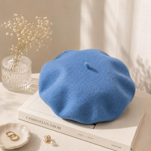 Béret Femme en Laine Bleu Ciel – Chapeau Français Doux Automne Hiver
