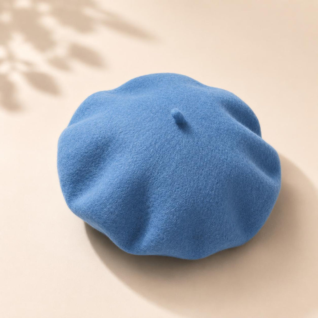 Béret Femme en Laine Bleu Ciel – Chapeau Français Doux Automne Hiver