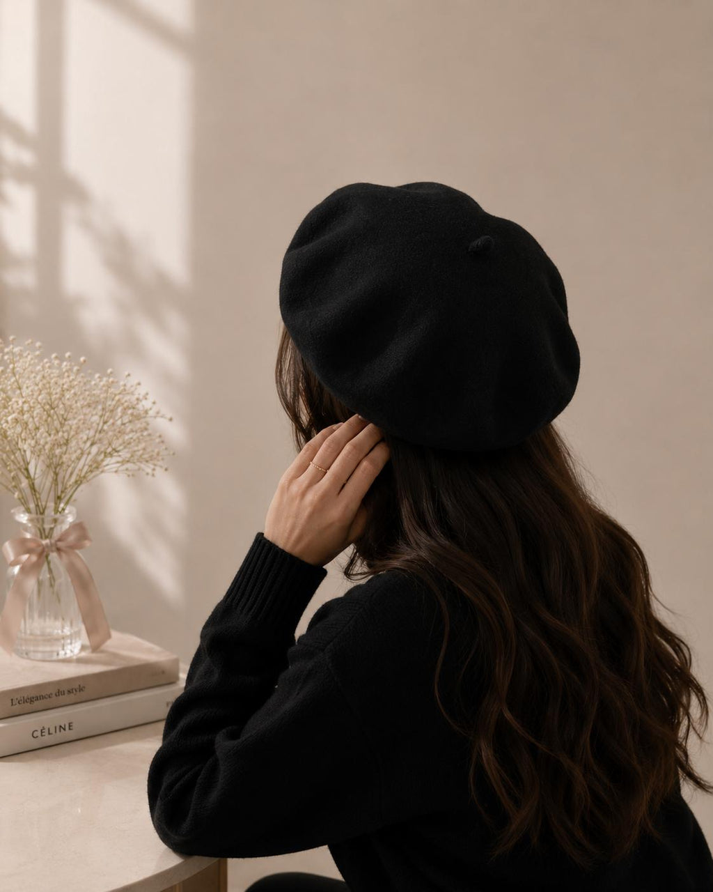 Béret Femme en Laine Noir – Chapeau Français Chaud Automne Hiver