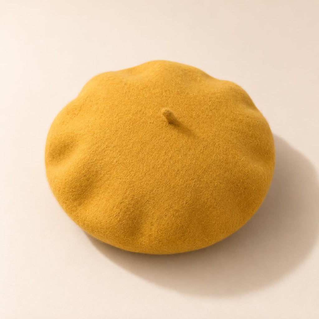 Béret Femme en Laine Jaune – Chapeau Français Chaud et Tendance