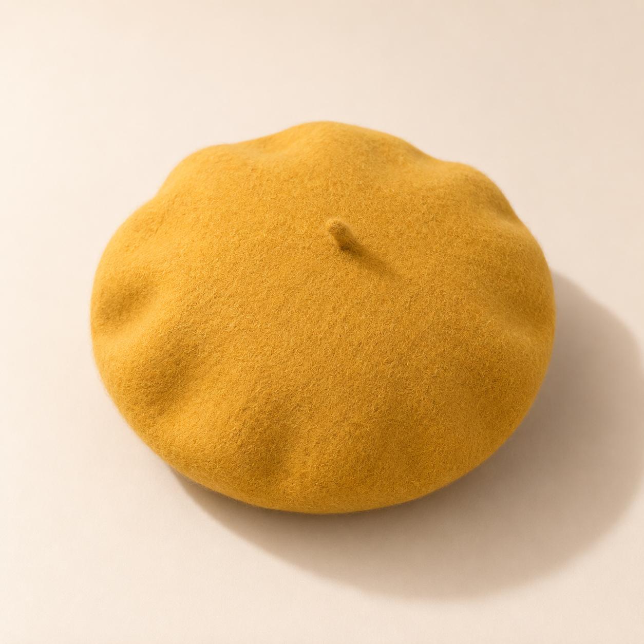Béret Femme en Laine Jaune – Chapeau Français Chaud et Tendance