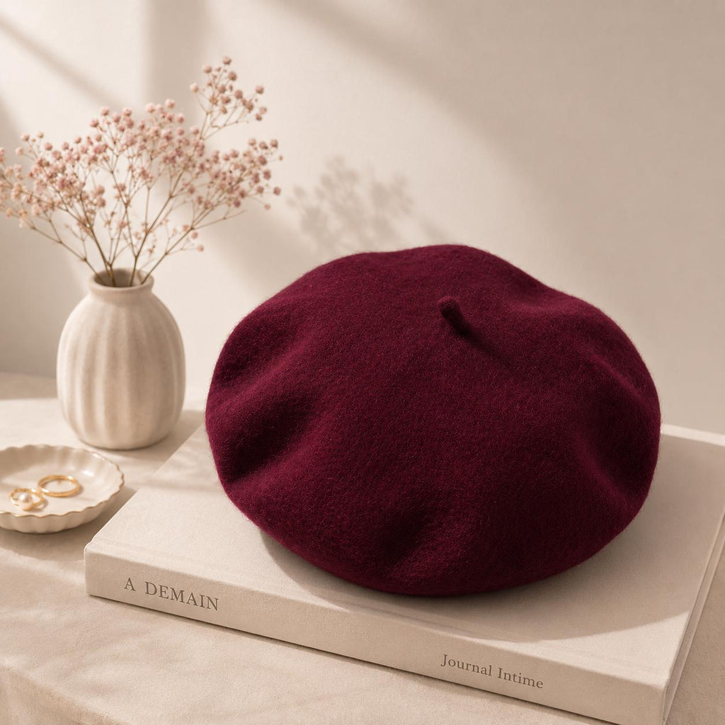 Béret Femme en Laine Bordeaux – Chapeau Français Chic Automne Hiver