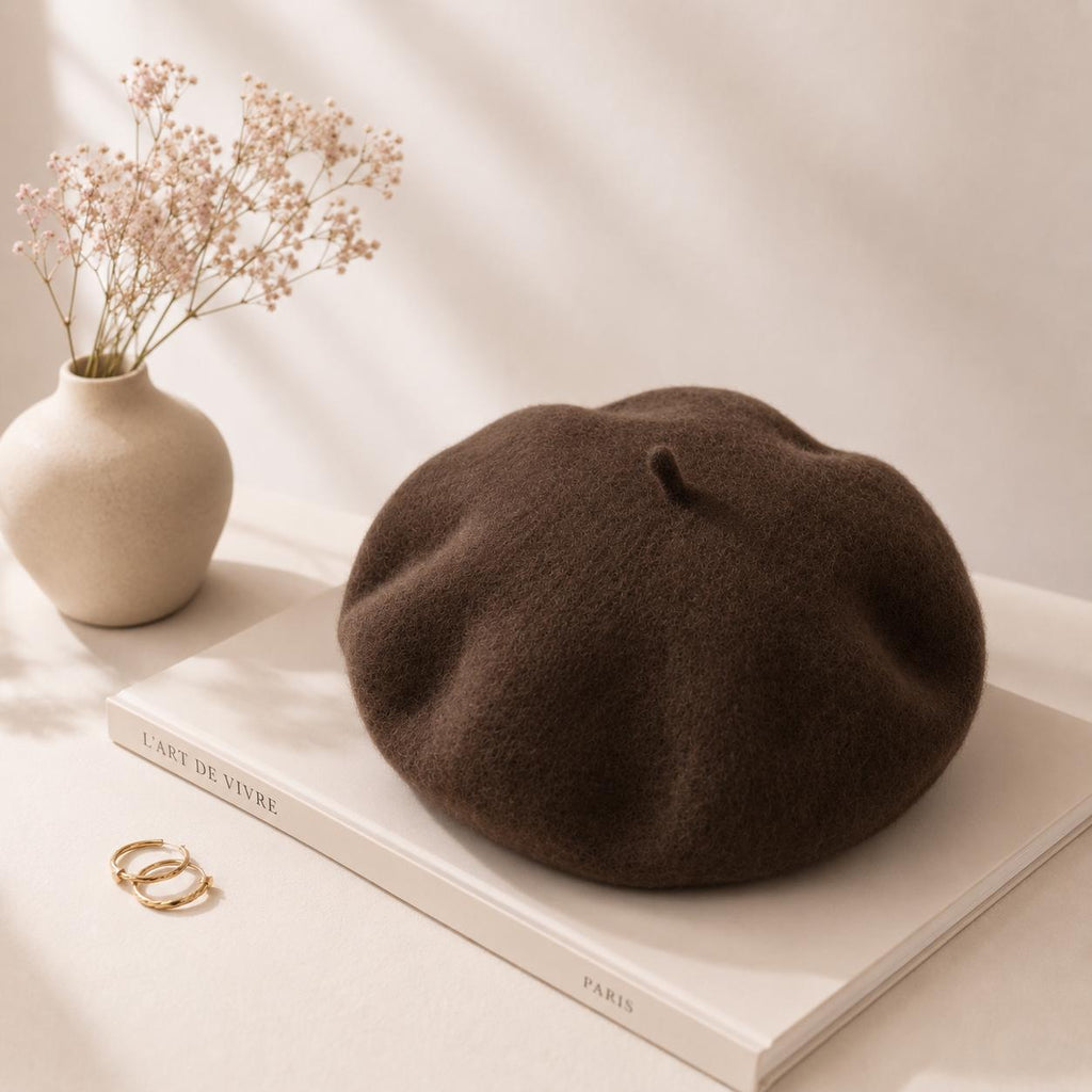 Béret Femme en Laine Marron Café – Chapeau Chaud Style Français