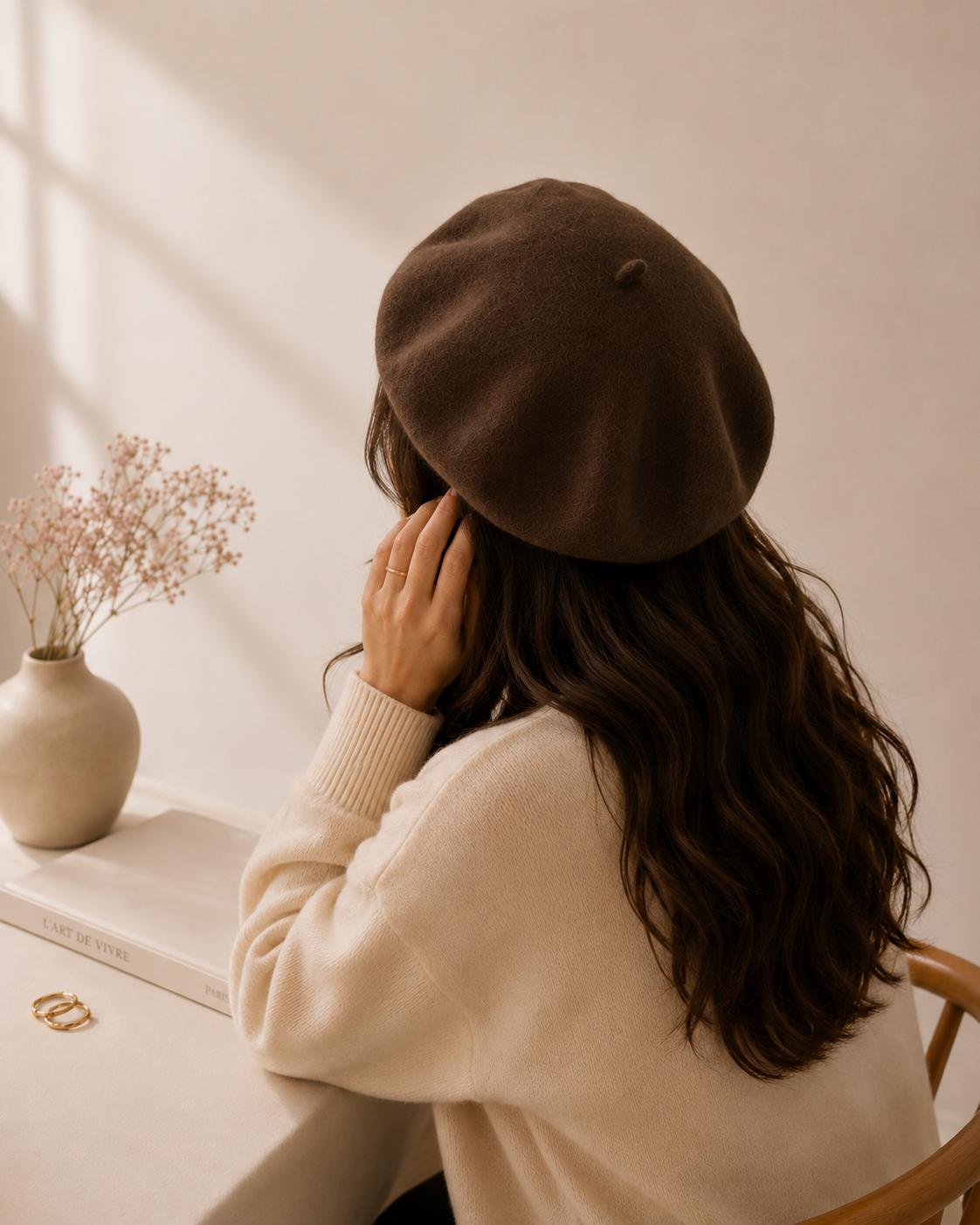 Béret Femme en Laine Marron Café – Chapeau Chaud Style Français