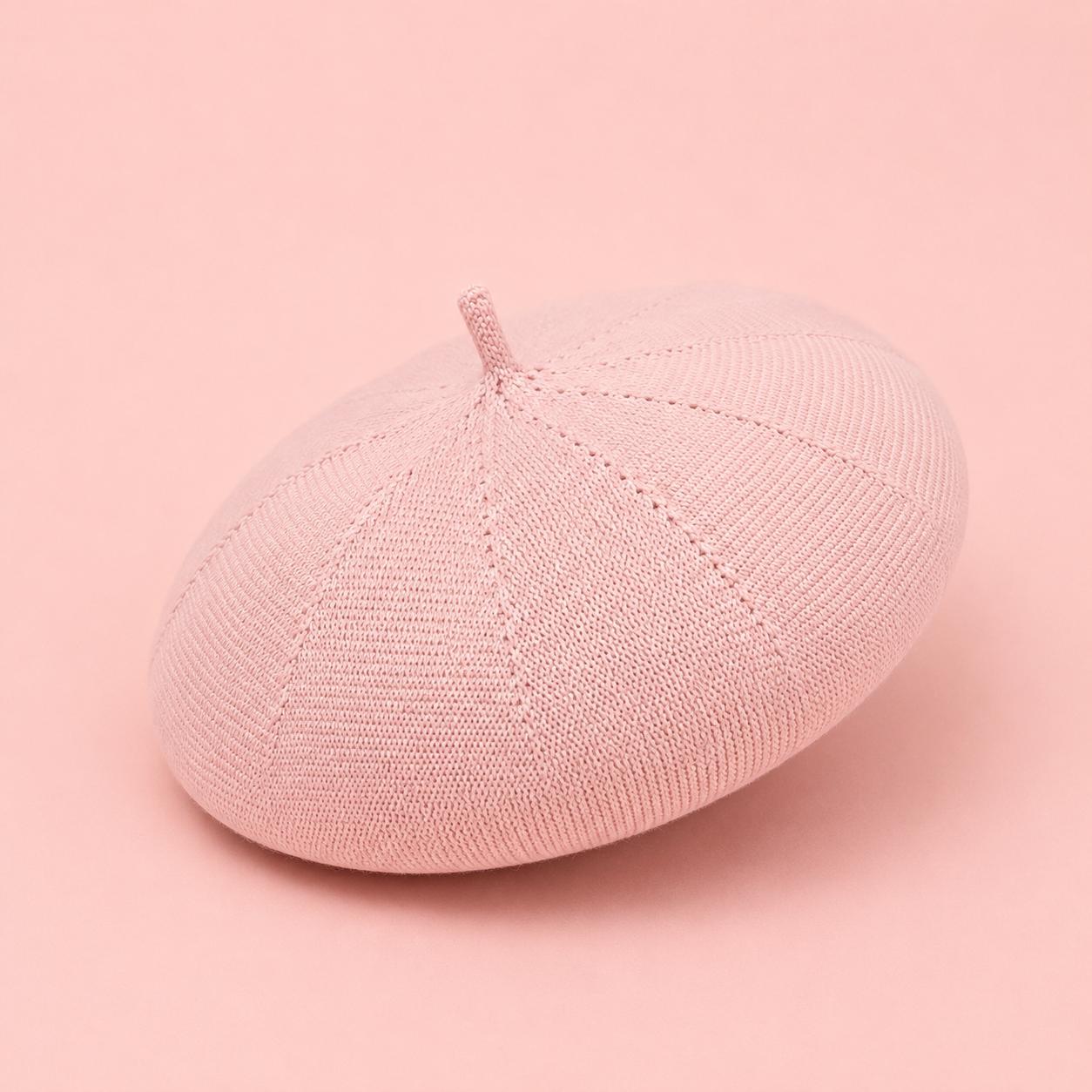 Casquette Béret Femme Coton Tricoté Rose – Chapeau Léger Style Chic