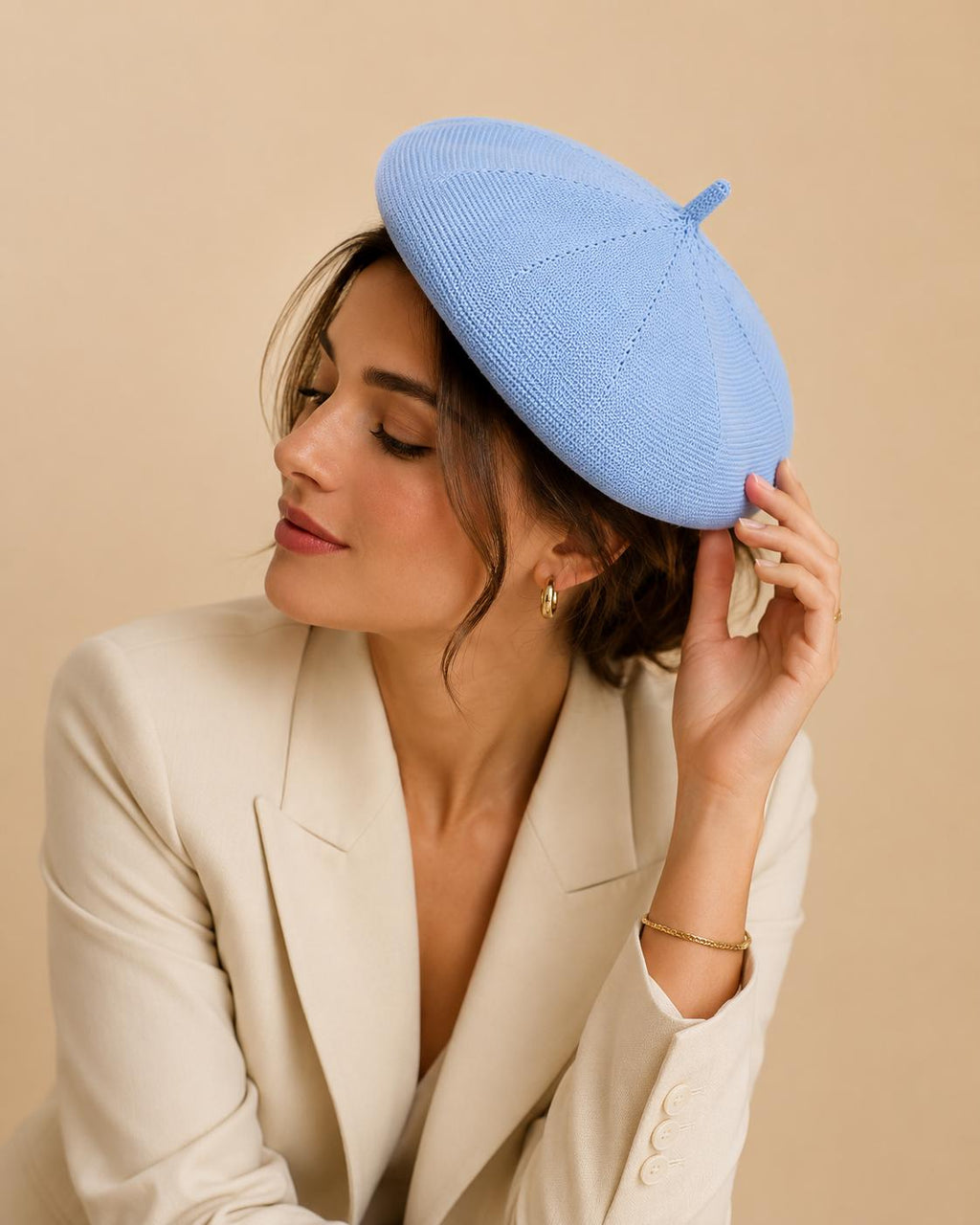 Casquette Béret Femme Coton Tricoté Bleu – Chapeau d’Été Style Artiste