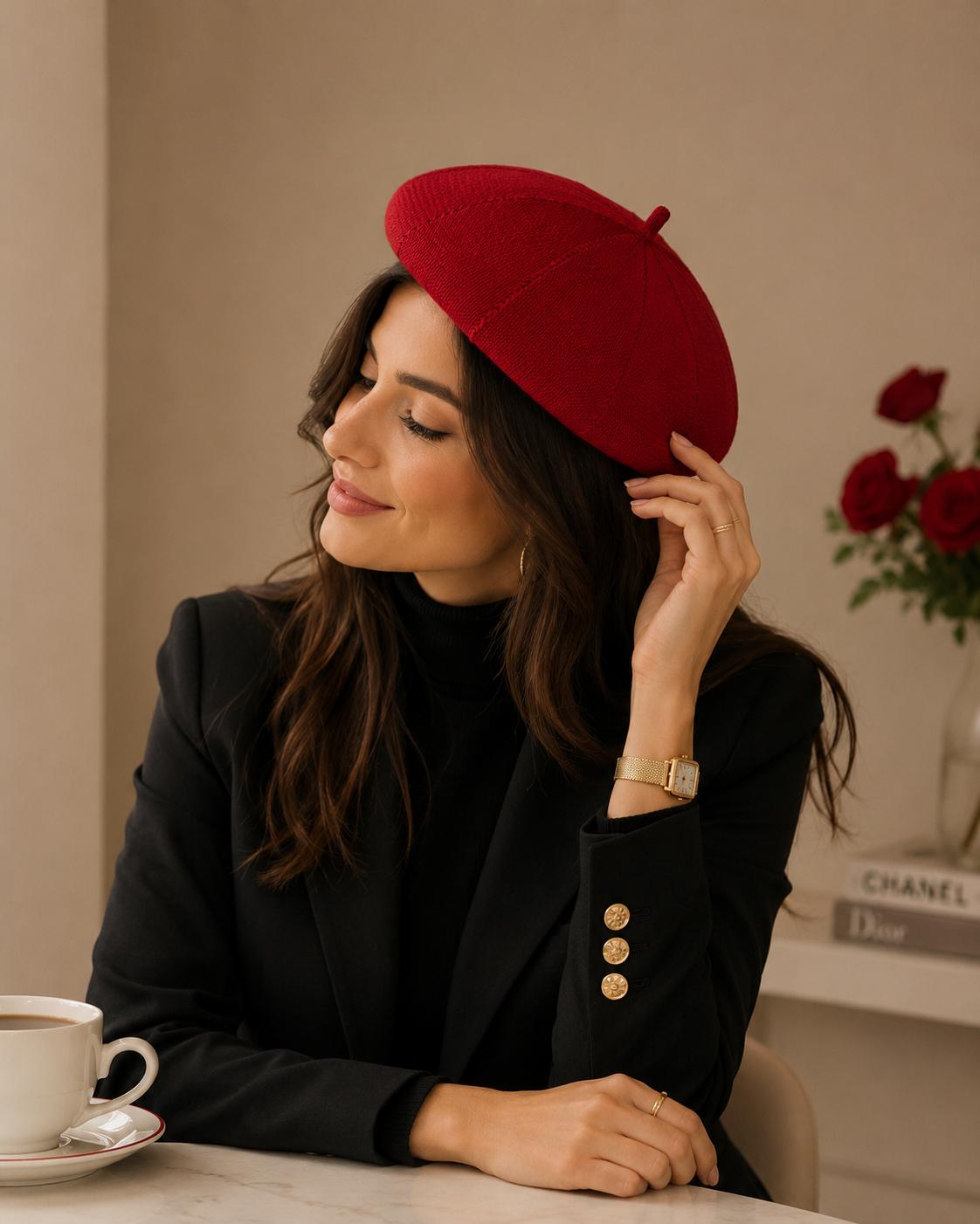 Casquette Béret Femme Coton Tricoté Rouge – Chapeau Peintre Parisien