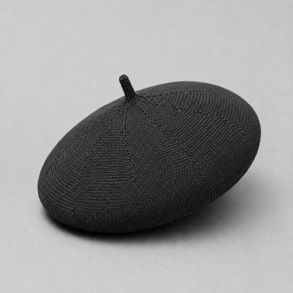 Casquette Béret Femme Coton Tricoté Noir – Chapeau Parisien d’Été