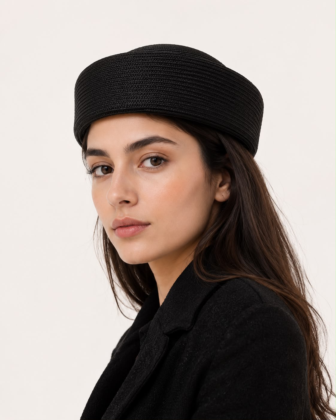 Béret d’Été Pillbox Tressé – Noir