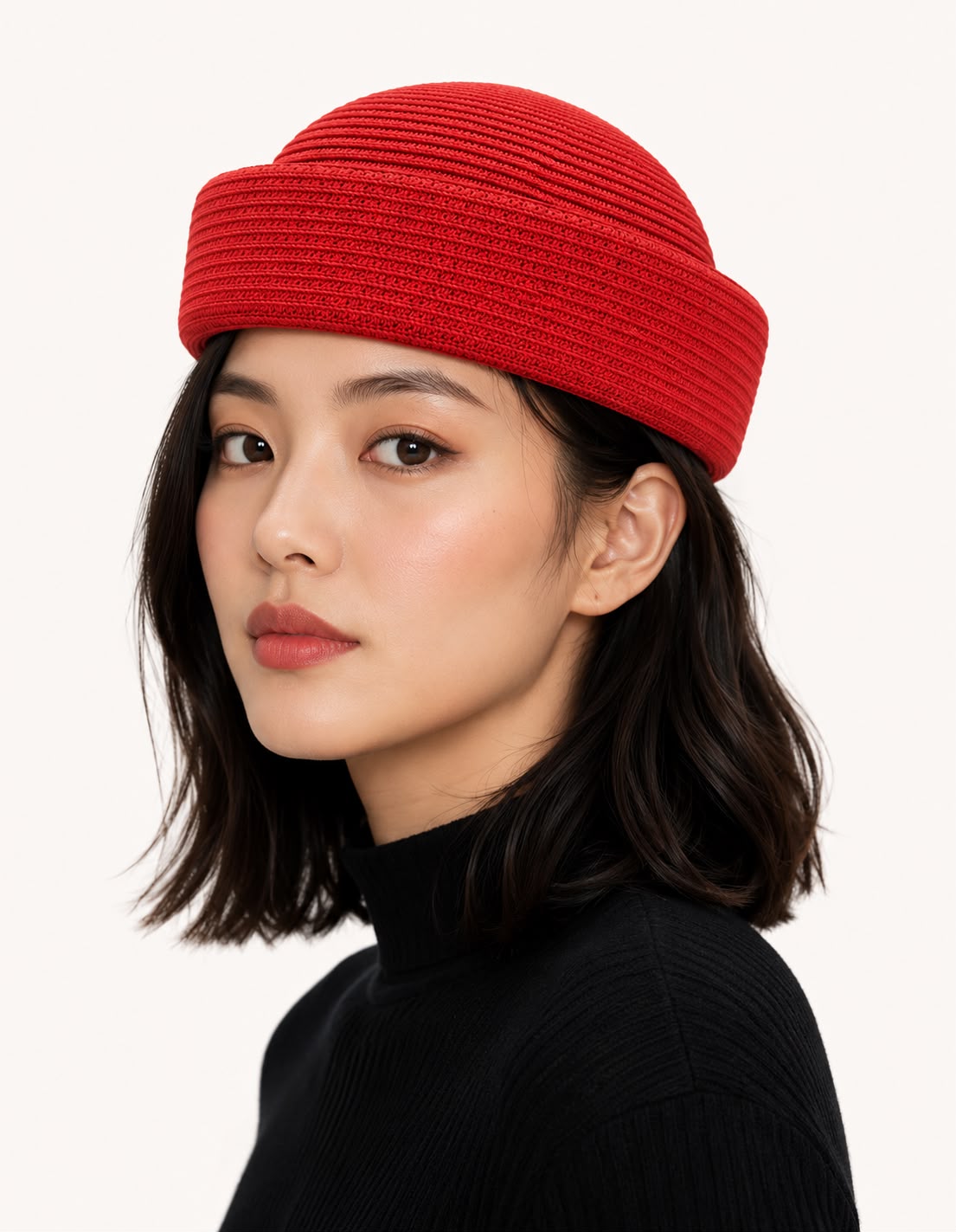 Béret d’Été Pillbox Tressé – Rouge