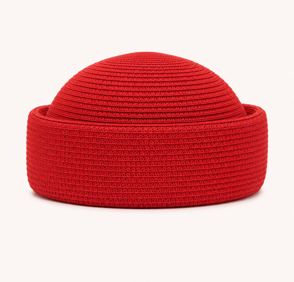 Béret d’Été Pillbox Tressé – Rouge