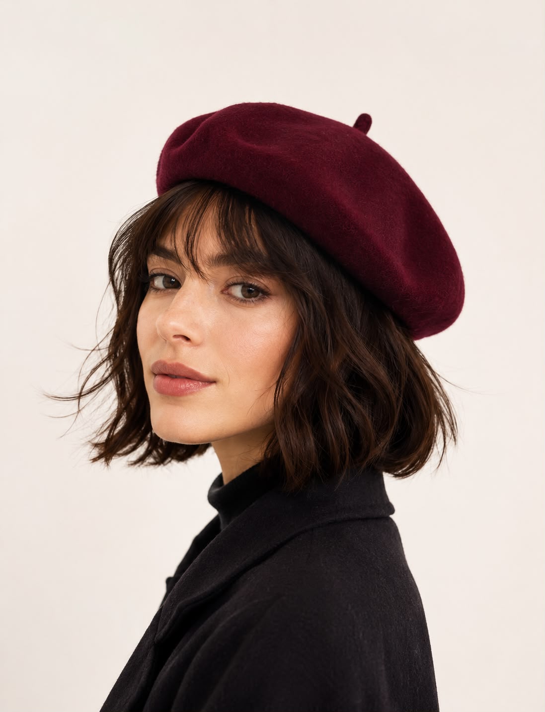 Béret femme en laine bordeaux – Style français