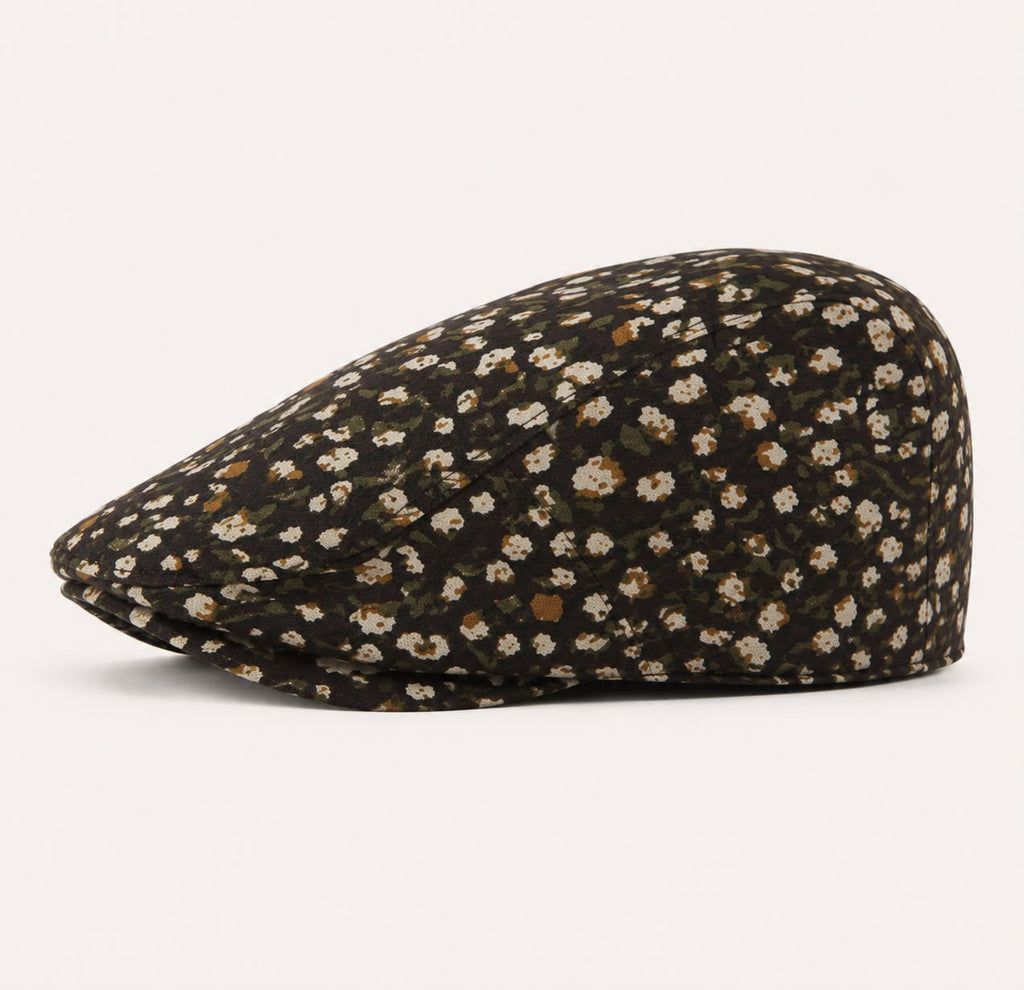 Casquette plate Montmartre – Noir petites fleurs