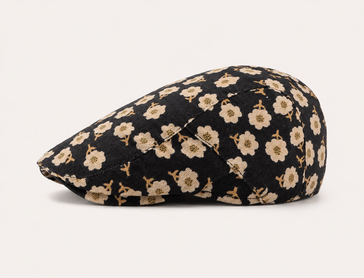 Casquette plate Montmartre – Noir grandes fleurs