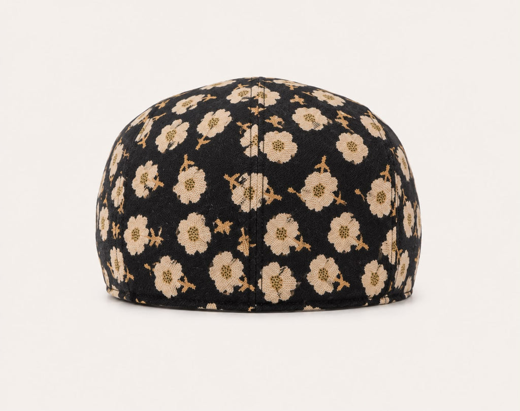 Casquette plate Montmartre – Noir grandes fleurs