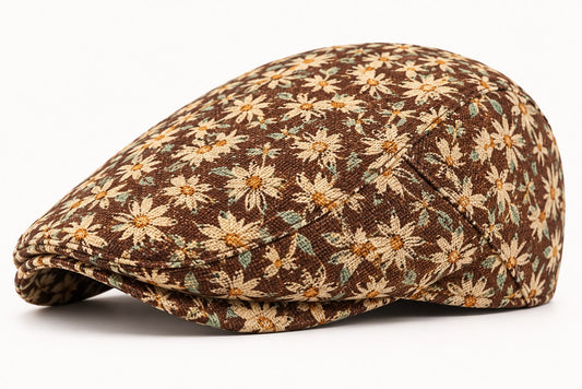Casquette plate Montmartre – Marron café fleuri
