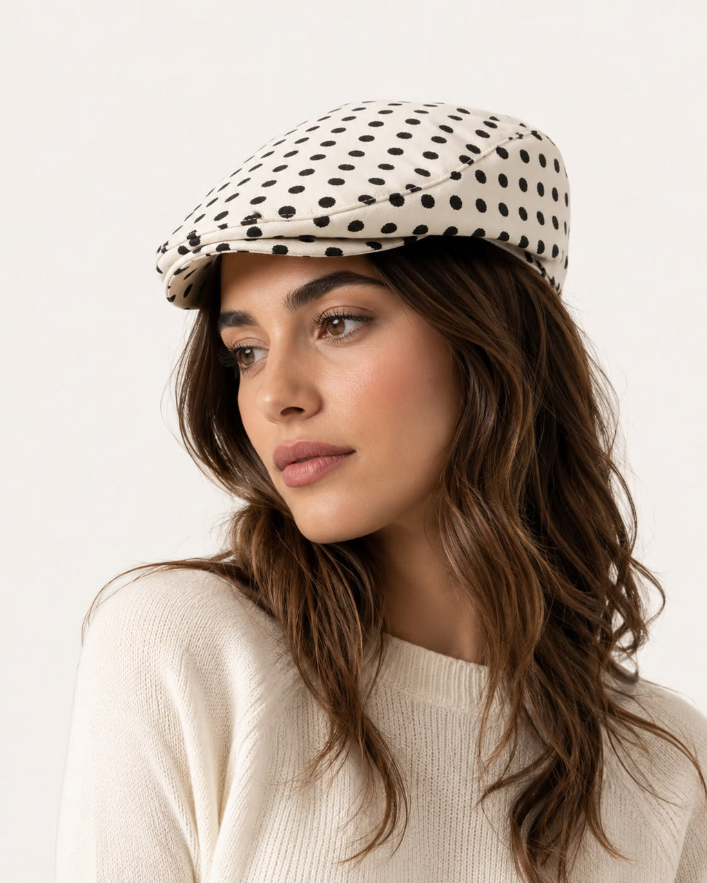 Casquette plate Montmartre – Beige à pois