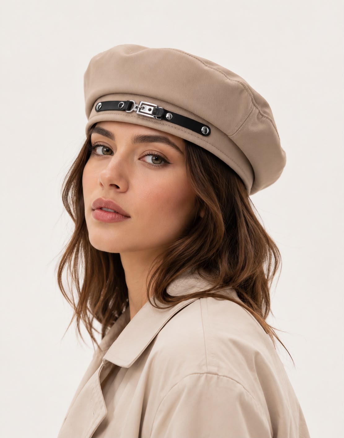 Béret femme kaki à boucle – Élégant quatre saisons