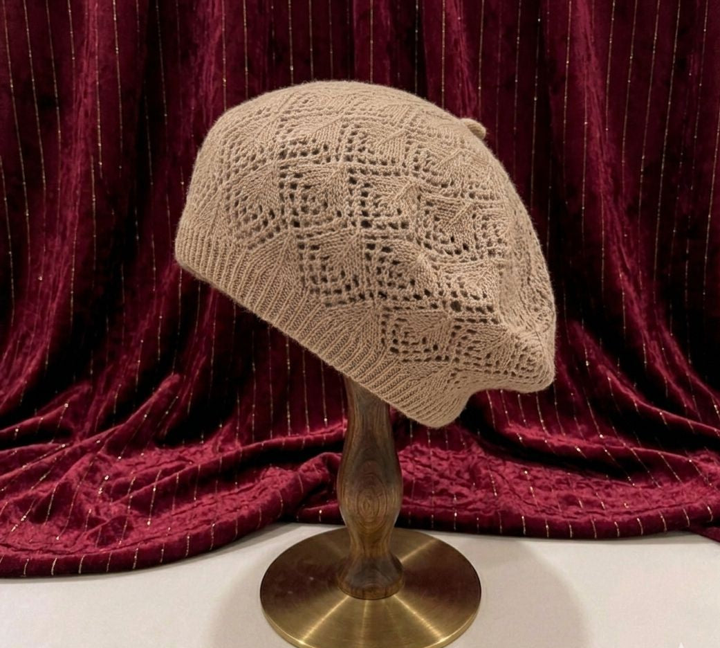Béret Femme Marron en Acrylique – Bonnet Tricoté Léger Style Français