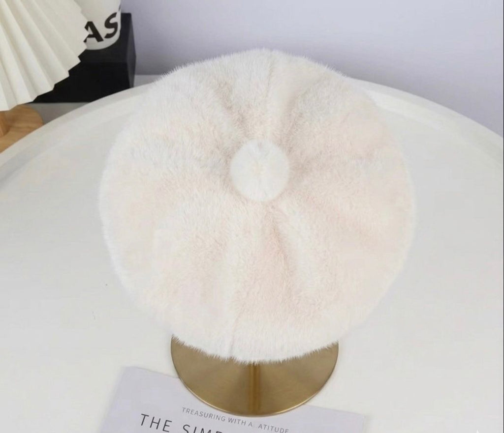 Béret femme fourrure blanc – Béret chaud hiver style artiste peintre