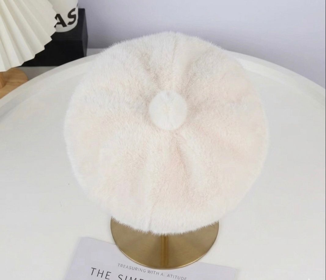Béret femme fourrure blanc – Béret chaud hiver style artiste peintre