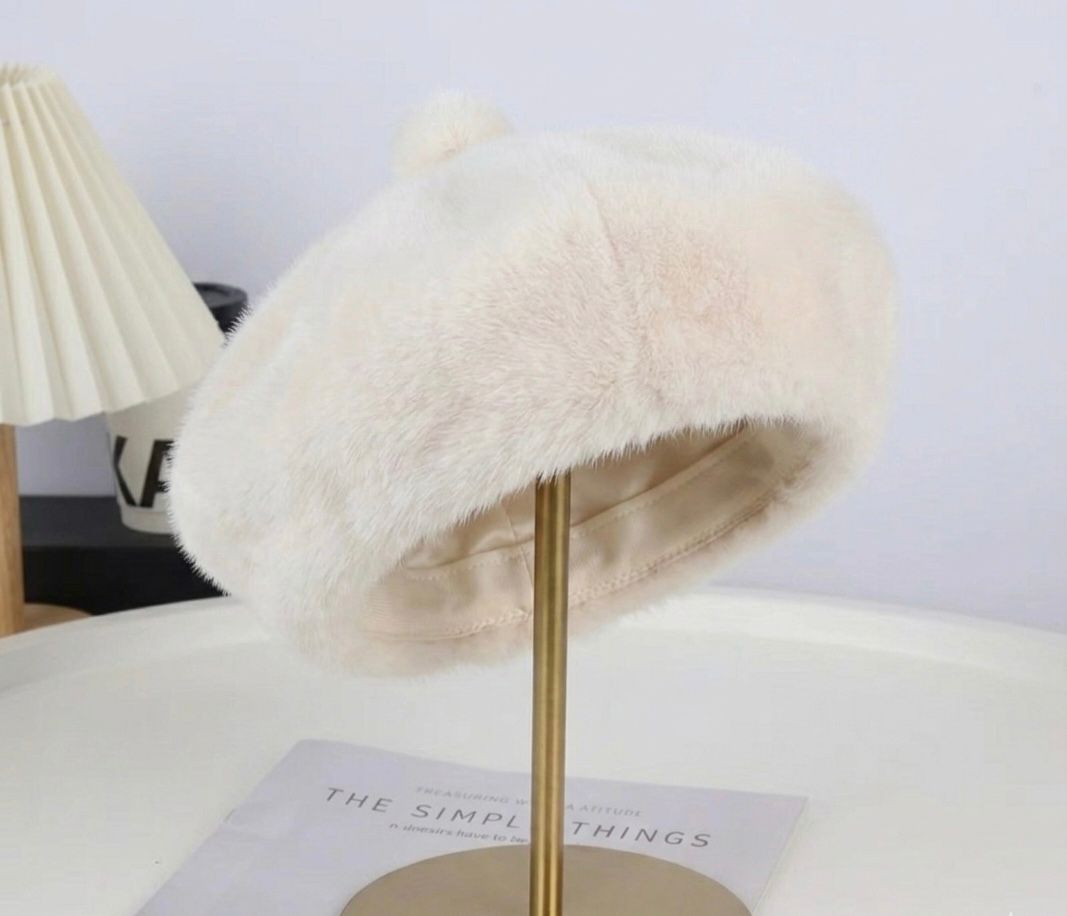 Béret femme fourrure blanc – Béret chaud hiver style artiste peintre