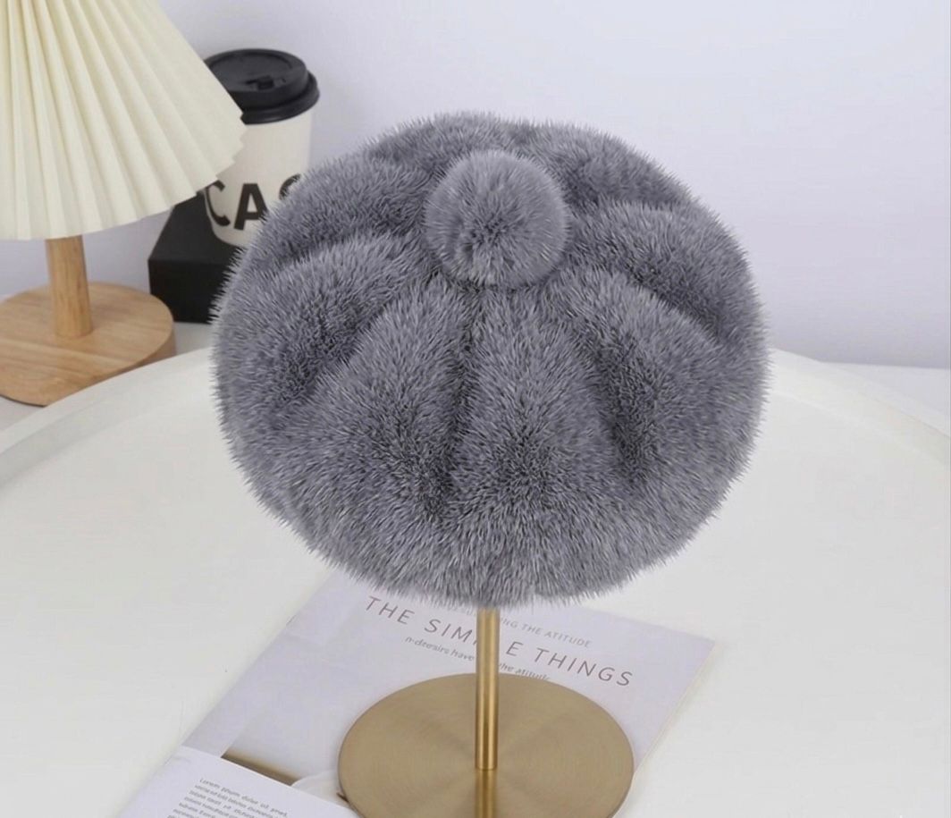 Béret femme fourrure gris clair – Béret chaud hiver style artiste