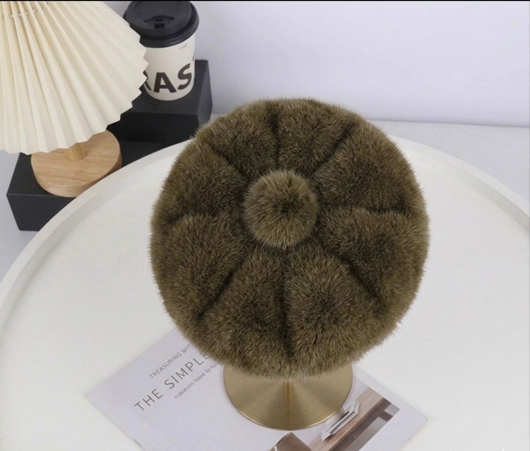 Béret femme fourrure marron – Béret chaud hiver style peintre vintage