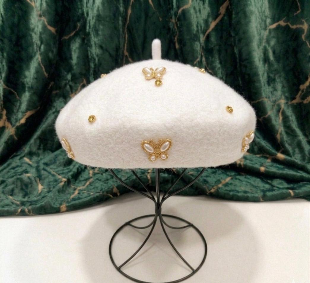 Béret femme laine blanc abeille cristal – Béret chic élégant hiver