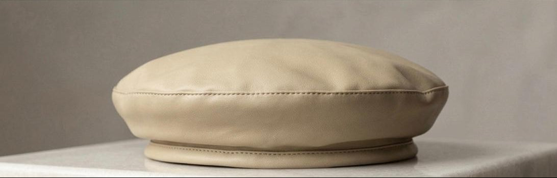 Béret vintage cuir PU femme beige – Béret élégant style français automne hiver