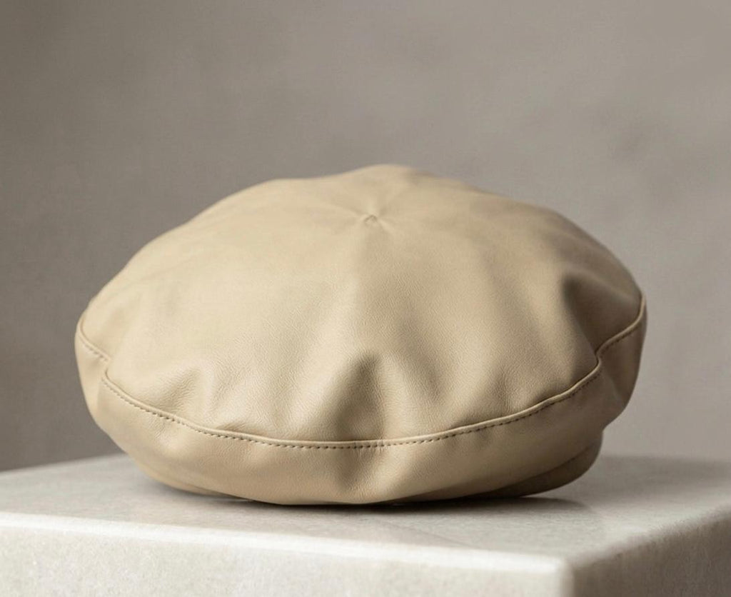 Béret vintage cuir PU femme beige – Béret élégant style français automne hiver