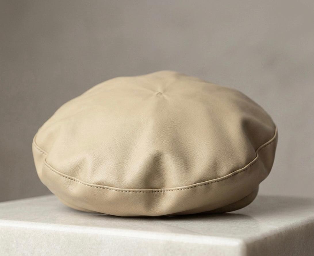 Béret vintage cuir PU femme beige – Béret élégant style français automne hiver