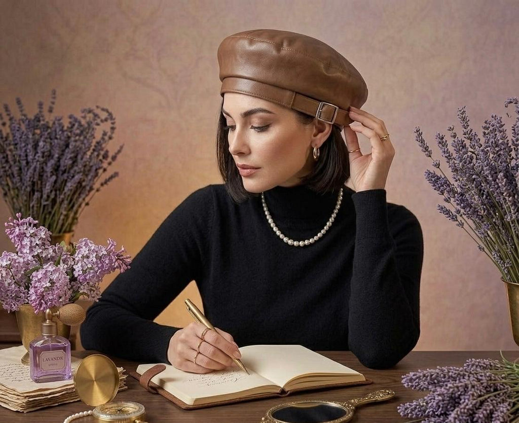 Chapeau octogonal marron femme – Casquette vintage chaude et élégante automne hiver