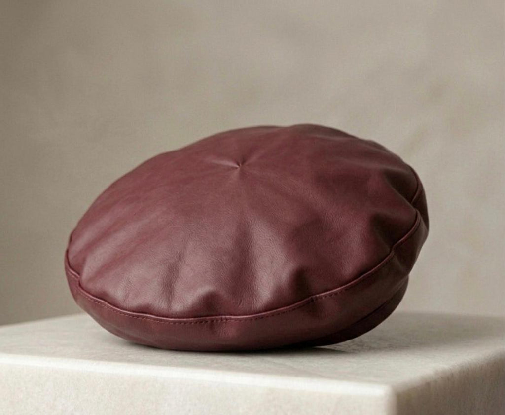 Béret vintage cuir PU femme rouge – Béret élégant style français automne hiver
