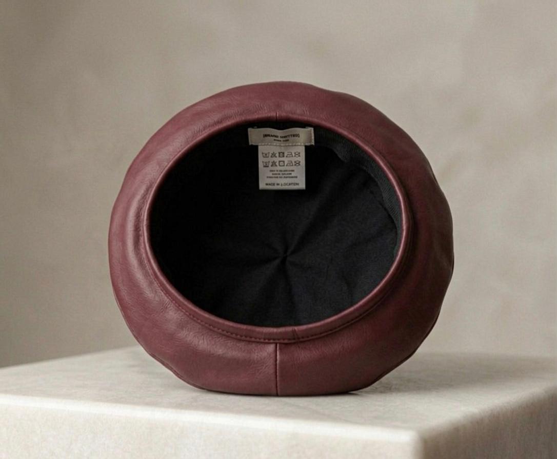 Béret vintage cuir PU femme rouge – Béret élégant style français automne hiver