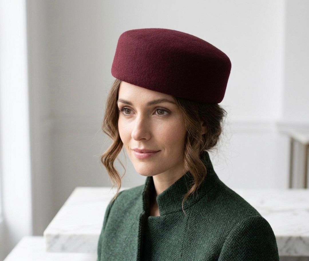Béret femme  laine rouge bordeaux dome top – Béret vintage élégant hiver